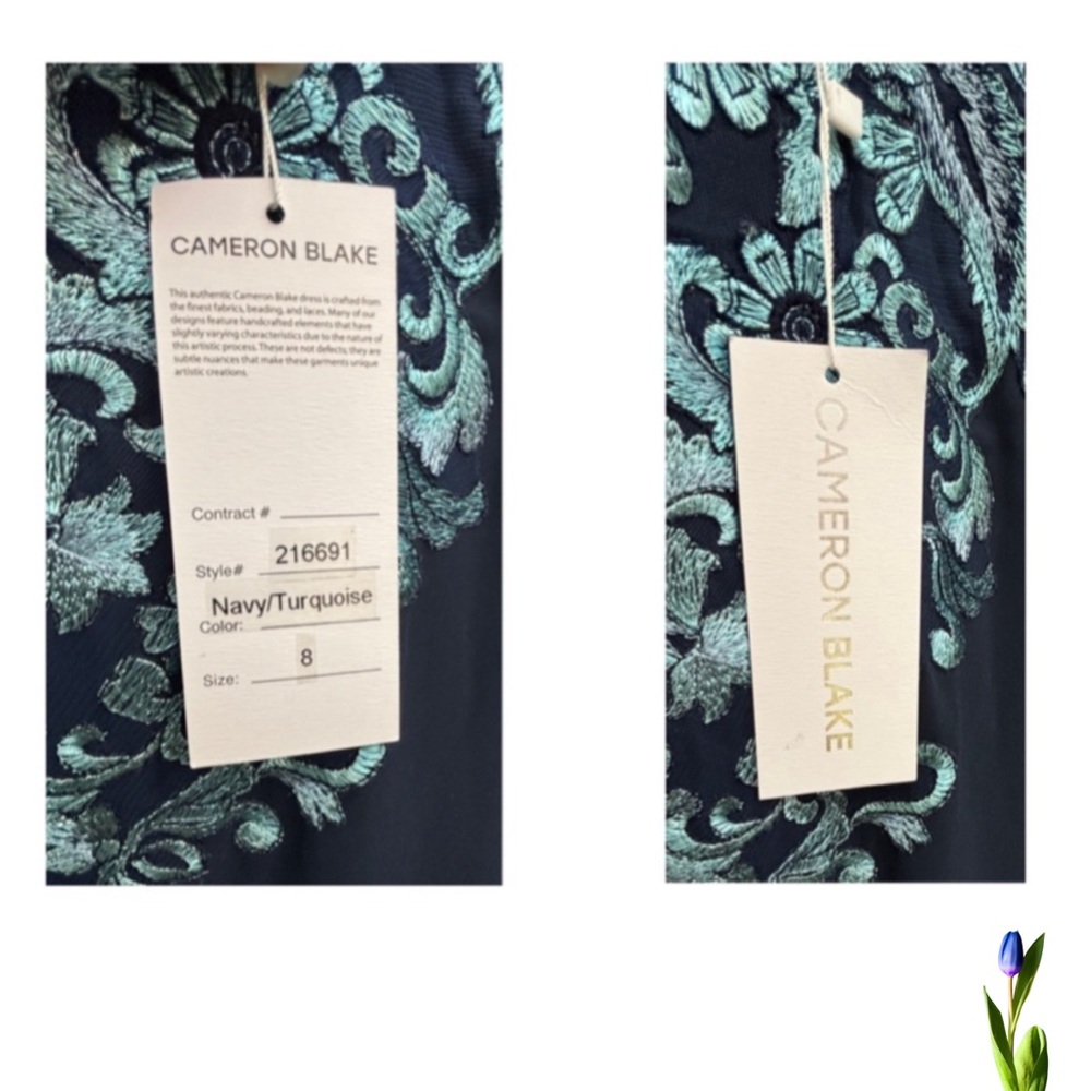 Cameron Blake Gown Dress Blue Navy / Turquoise Embroidered for Wedding Guest 8 - Picture 10 of 10